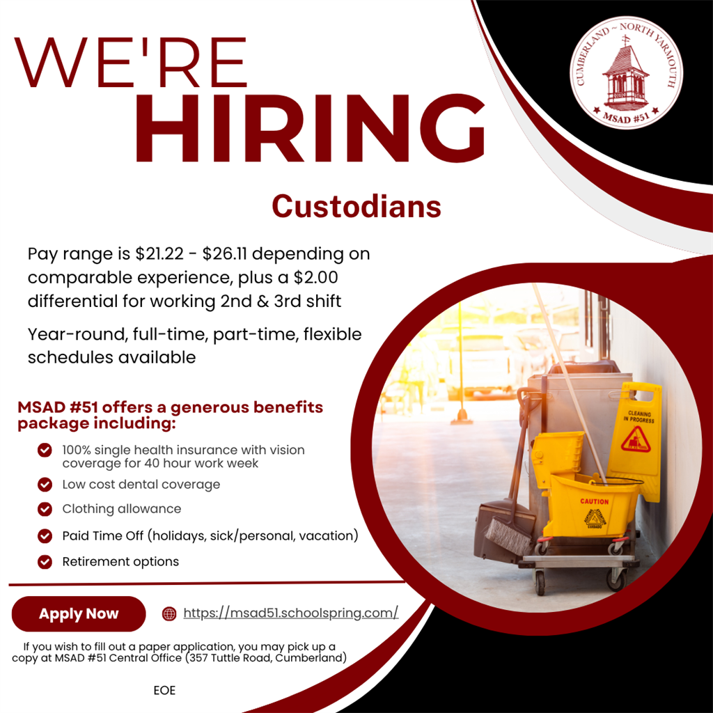 we are hiring advertisement for custodian positions