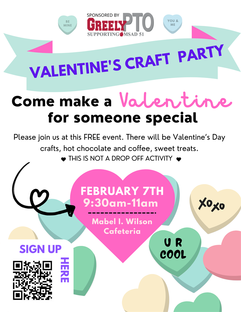 valentines day crafts flyer with the PTO