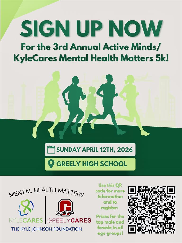 Active Minds/KyleCares Mental Health Matters 5K race sign up flyer