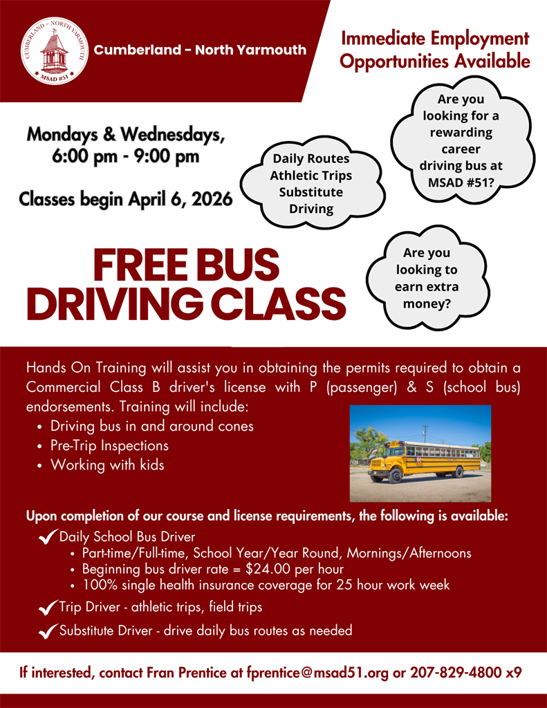 free bus driving class flyer with details about the class