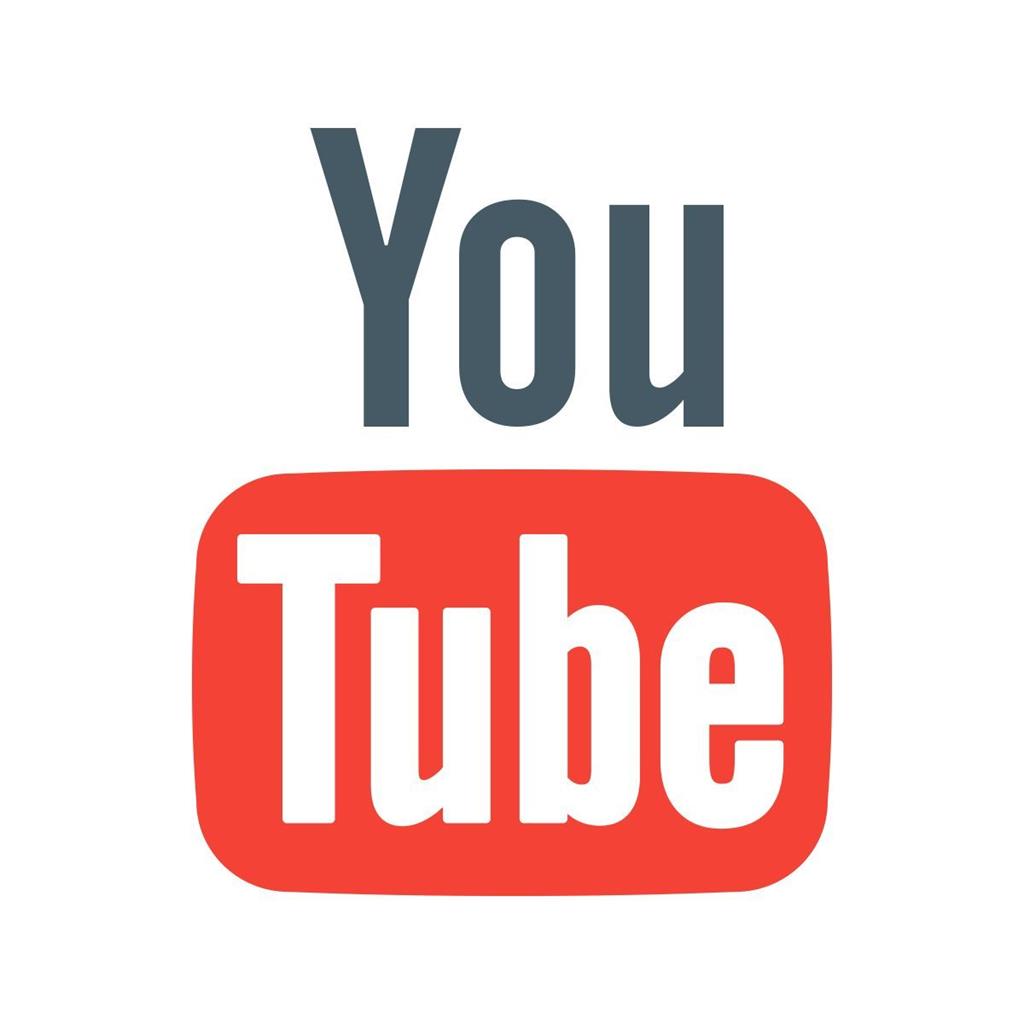 A white YouTube play button icon inside a rounded rectangle outline against a dark red background.