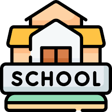 School building icon featuring a maroon roof and windows
