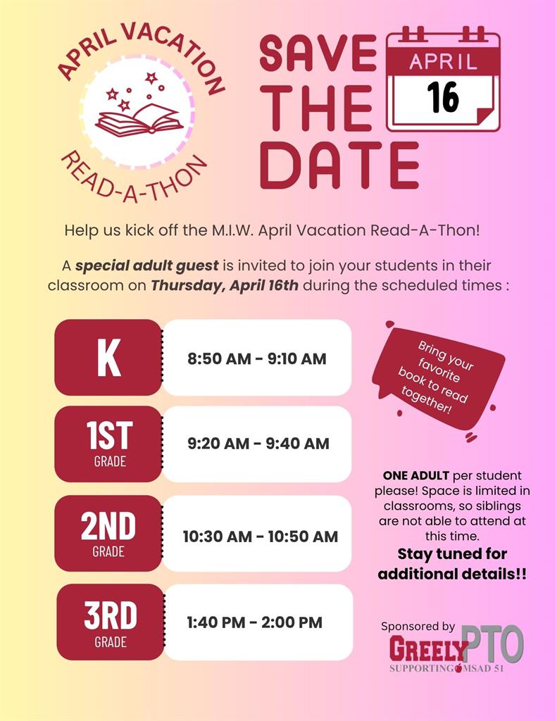 MIW Read A Thon schedule