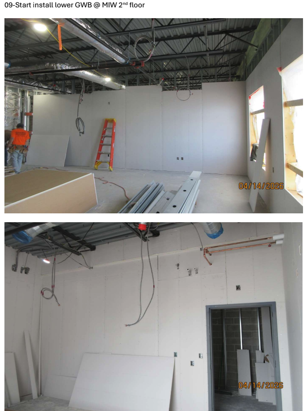 sheetrock going up at MIW